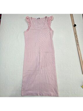 The Nines By Hatch M Maternity Dress Sleeveless Pink Ribbed Ruffle Bodycon Sun